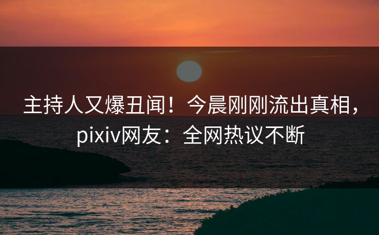 主持人又爆丑闻！今晨刚刚流出真相，pixiv网友：全网热议不断