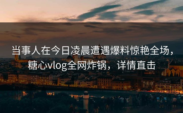 当事人在今日凌晨遭遇爆料惊艳全场，糖心vlog全网炸锅，详情直击