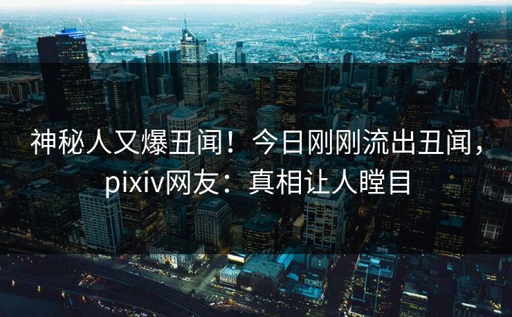 神秘人又爆丑闻！今日刚刚流出丑闻，pixiv网友：真相让人瞠目