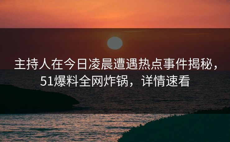 主持人在今日凌晨遭遇热点事件揭秘，51爆料全网炸锅，详情速看